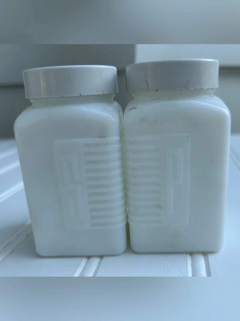 Vintage Salt and Pepper Shakers Art Deco White Milk Glass Pair